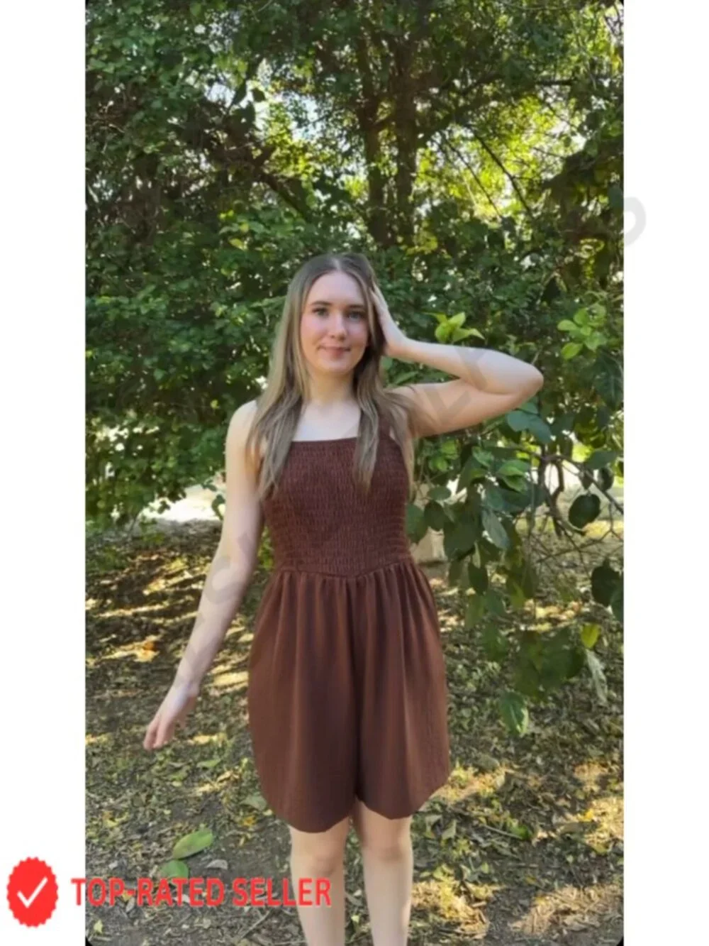 Women's Smocked Square Neck Romper with Pockets, Sleeveless Jumpsuit, Casual